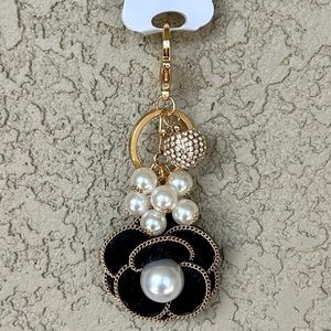 Luxury Black & Gold Floral Bag-charm/Keychain